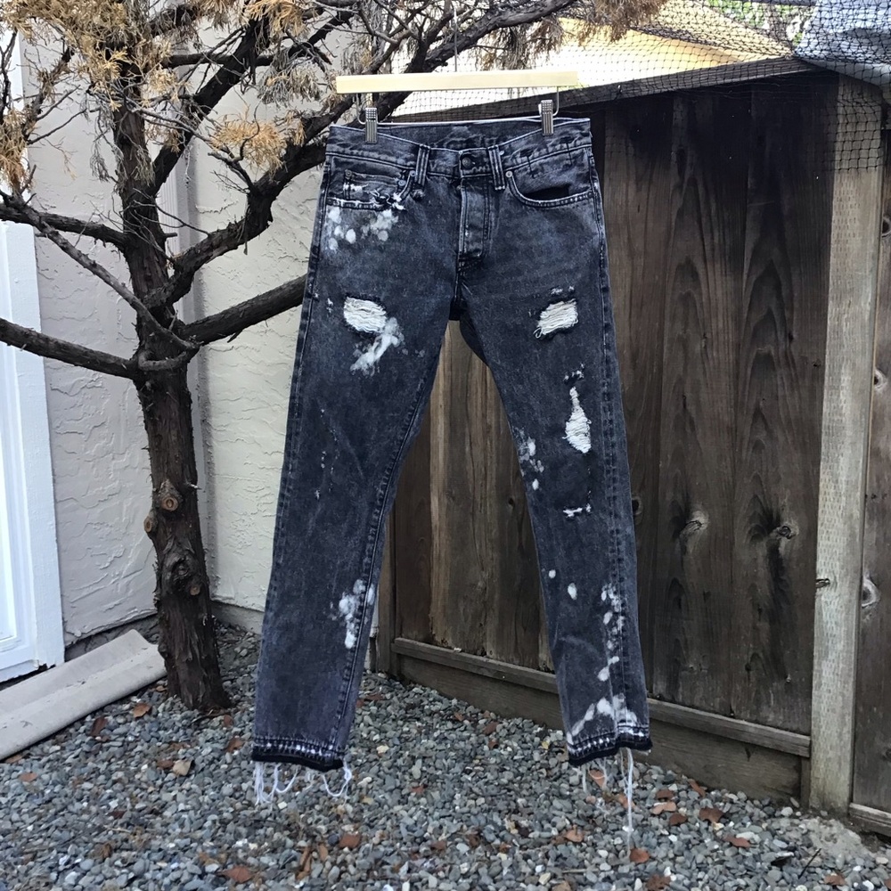 R13 Made in Italy Distressed Bleach-Splatter Skinny Jeans – Gray Wash Size 29